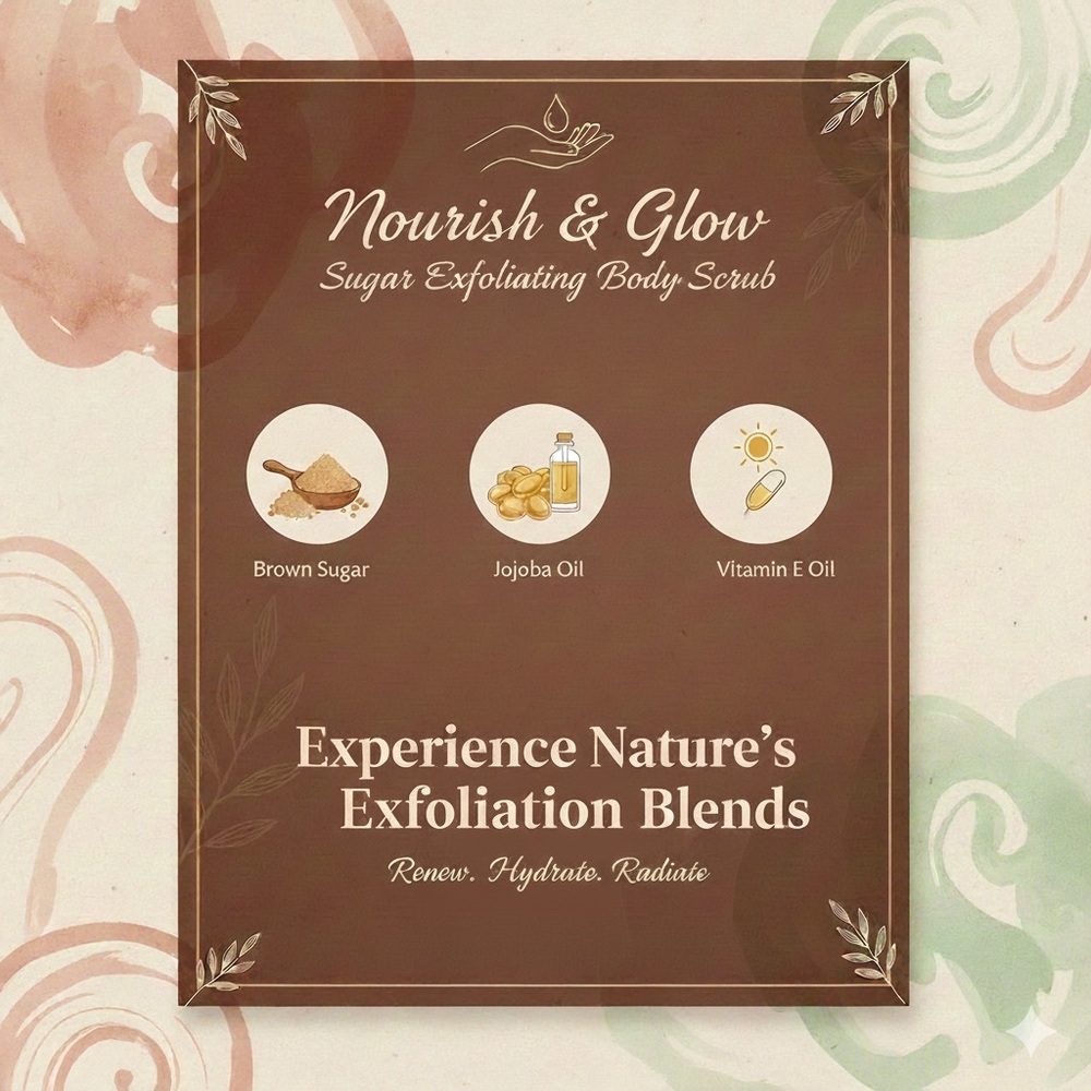 New Organic Nourish & Glow Sugar Exfoliating Body Scrub - Unscented